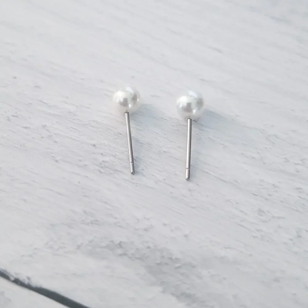 Small Faux Pearl Stud Earrings - Dainty
